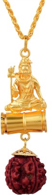 morir Gold Plated Brass Shiva Bholenath Mahadev Openable Damru and Original Panchmukhi Rudraksh Hindu God Rope Chain Pendant Locket Necklace Temple Jewellery for Men/Women Gold-plated Brass Pendant