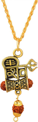 morir Oxidize Gold Plated Texture Mahadev Bholenath Shiv Trishul Damru Rudraksha Symbol Pendant Locket Necklace Religious Temple Jewellery for Men/Women Gold-plated Brass Pendant
