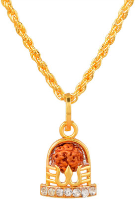 morir Gold Plated Brass CZ Mahakal Mahadev Shivling with Rudraksha Pendant Locket Necklace Temple Jewellery for Men/Women Gold-plated Cubic Zirconia Brass Pendant