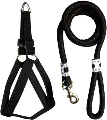 Smart Doggie Adjustable Nylon Choke and Pulling Free Dog Harness and Leash for Heavy Dogs Dog Harness & Leash(Extra Large, Black)