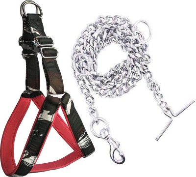 Smart Doggie Combo of 1.25 inch Harness Belt and Heavy Stainless Steel Chain for Large Dog Harness & Chain(Large, Multicolor)
