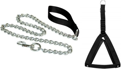 Smart Doggie Combo of 1.25 inch Harness Belt and Heavy Stainless Steel Chain for Medium Dogs Dog Harness & Chain(Medium, Black)