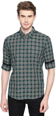 BASICS Men Checkered Casual Green Shirt