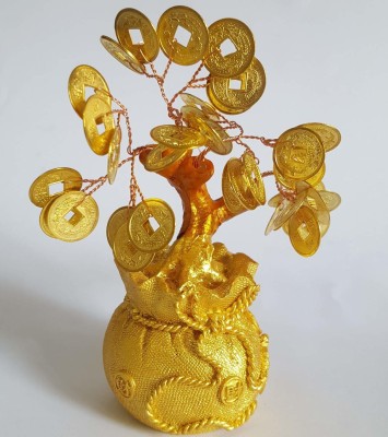 Revive Gold Coin Vastu Tree for Good Luck, Prosperity, Wealth and Growth | Prepared from fine Quality of Polyresin and Coins as Vastu Remedy for Home/Office | Natural Coin Tree for Positivity | Antique Decorative Showpiece Decorative Showpiece  -  19 cm(Polyresin, Gold)