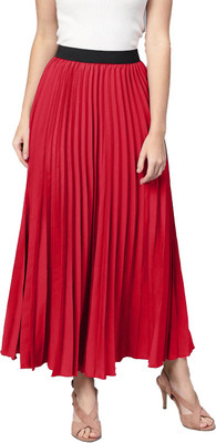 ZWERLON Colorblock Women Flared Red Skirt