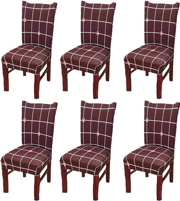 HOUSE OF QUIRK Polyester Plain 1 Seater Chair Cover(Brown Check Pack of 6)