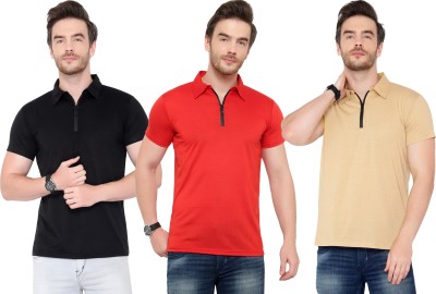 Adorbs Solid Men Polo Neck Multicolor T-Shirt