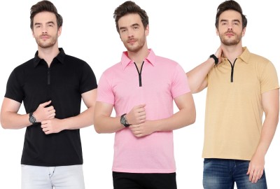 PHINSTAR Solid Men Polo Neck Black, Pink, Yellow T-Shirt