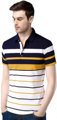 EyeBogler Striped Men Polo Neck White T-Shirt