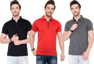 PHINSTAR Solid Men Polo Neck Red, Black, Grey T-Shirt