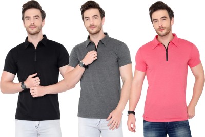 Tivy Solid Men Polo Neck Black, Pink, Grey T-Shirt