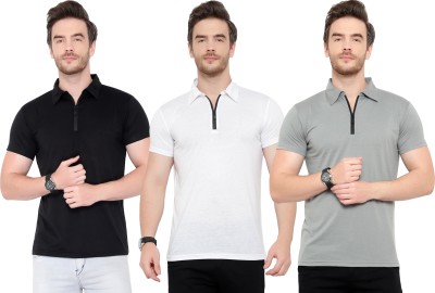 Adorbs Solid Men Polo Neck White, Black, Grey T-Shirt