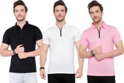 Adorbs Solid Men Polo Neck White, Black, Pink T-Shirt