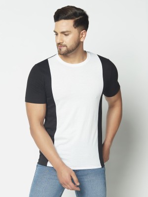 GLITO Self Design Men Round Neck White, Black T-Shirt