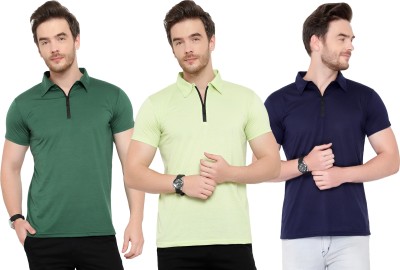 Adorbs Solid Men Polo Neck Dark Blue, Dark Green, Light Green T-Shirt