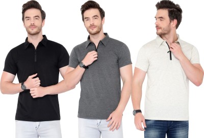 PHINSTAR Solid Men Polo Neck Black, Grey T-Shirt