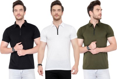 Adorbs Solid Men Polo Neck Green, White, Black T-Shirt