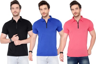 Tivy Solid Men Polo Neck Blue, Black, Pink T-Shirt