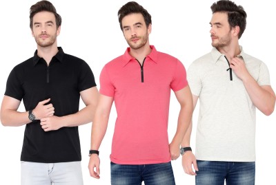 Tivy Solid Men Polo Neck Black, Pink, Grey T-Shirt