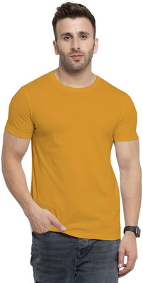 YouthPoi Solid Men Round Neck Yellow T-Shirt