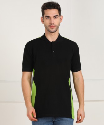 Sahfashion Colorblock Men Polo Neck Black, Light Green T-Shirt