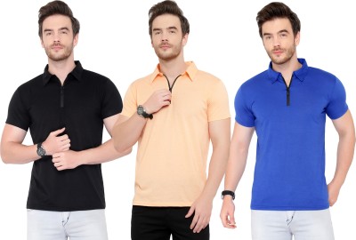 Adorbs Solid Men Polo Neck Blue, Black, Orange T-Shirt