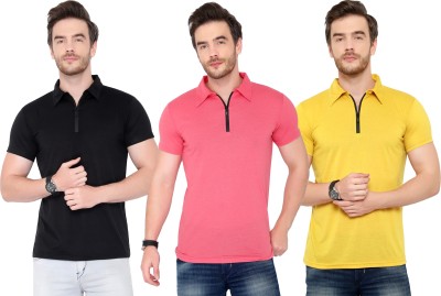 PHINSTAR Solid Men Polo Neck Black, Pink, Yellow T-Shirt