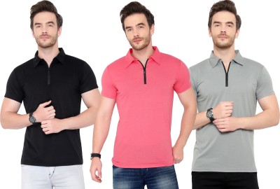 Tivy Solid Men Polo Neck Black, Pink, Grey T-Shirt