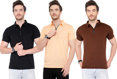 Adorbs Solid Men Polo Neck Multicolor T-Shirt
