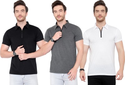 Tivy Solid Men Polo Neck White, Black, Grey T-Shirt
