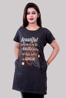 Ddaspration Printed Women Round Neck Grey T-Shirt