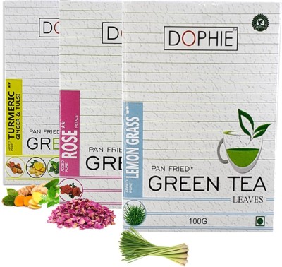 dophie Green tea Loose leaves[COMBO-PACK-3],Turmeric Ginger Tulsi Green tea-1,Rose Green tea-1,Lemon grass-1,For Immunity Booster, Weight loss and Overall Health(100g each) Herbs Green Tea Box(3 x 100 g)