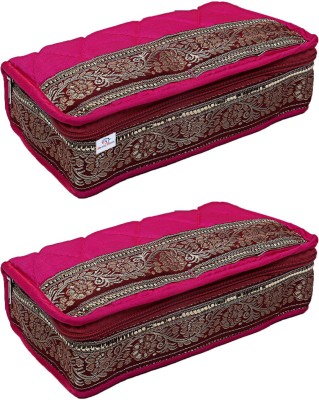 Heart Home Brocade Silk Jewellery Pouch Cum Makeup Organiser Kit (Pink)-Pack of 2)-25_F_HHOME15791 Vanity box, Makeup, Jewellery Vanity Box(Pink)