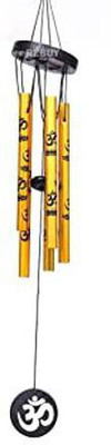 Shishpal Collections Feng shui metal wind chime 5 golden pipes with Om for positive energy large Plastic, Wood Windchime(18 inch, Gold)