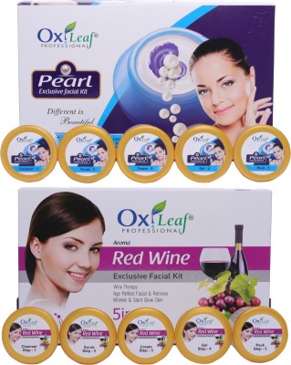 Oxileaf Professional Red Wine Exclusive & Pearl Exclusive Facial Kit Combo(5 x 280 g)