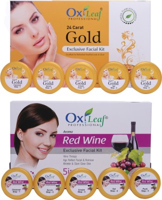 Oxileaf Professional Red Wine Exclusive & 24 Carat Gold Exclusive Facial Kit Combo(5 x 280 g)