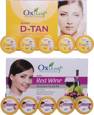 Oxileaf Professional Aroma D-Tan Sun-Tan Removal & Red Wine Exclusive Facial Kit Combo(5 x 280 g)