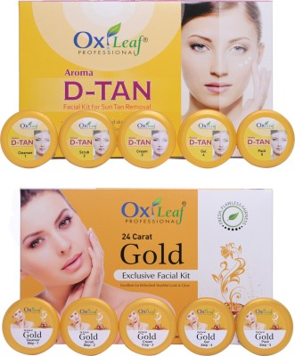 Oxileaf Professional Aroma D-Tan Sun-Tan Removal & 24 Carat Gold Exclusive Facial Kit Combo(5 x 280 g)
