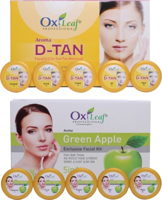 Oxileaf Professional Aroma D-Tan Sun-Tan Removal & Green Apple Exclusive Facial Kit Combo(5 x 280 g)