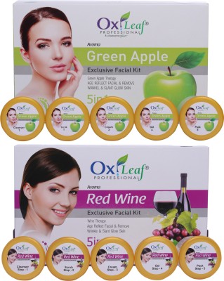 Oxileaf Professional Red Wine Exclusive & Green Apple Exclusive Facial Kit Combo(5 x 280 g)