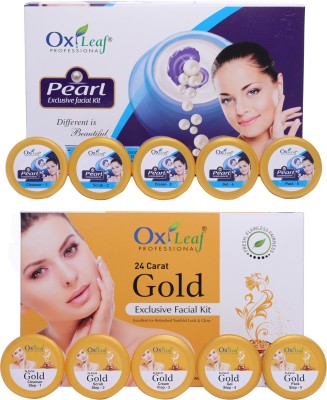 Oxileaf Professional 24 Carat Gold Exclusive & Pearl Exclusive Facial Kit Combo(5 x 280 g)