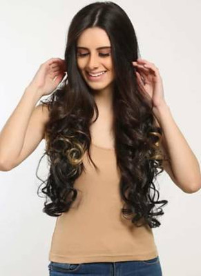 SAMYAK Women 3/4th head covering Clip In Wavy Curly Long Hair Extension
