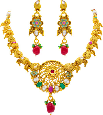 R A Enterprises Alloy Gold-plated Green, Maroon Jewellery Set(Pack of 1)