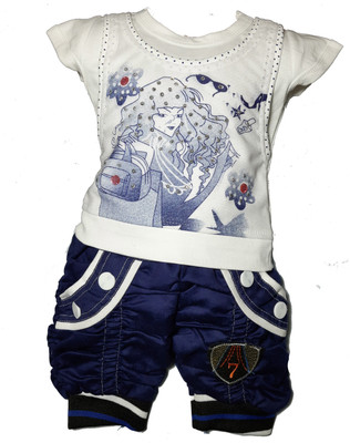 KING FASHION Baby Girls Party(Festive) Top Shorts(white)