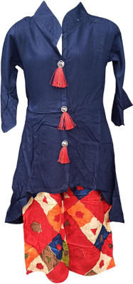 simran Girls Festive & Party Kurta and Palazzo Set(Blue Pack of 1)