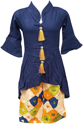 simran Girls Festive & Party Kurta and Palazzo Set(Blue Pack of 1)