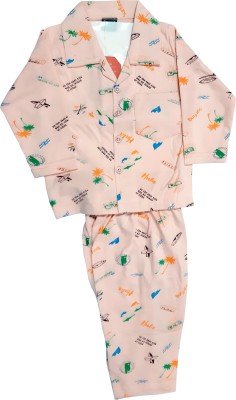 EssCubes Enterprise Kids Nightwear Boys & Girls Printed Fleece Blend(Orange Pack of 1)