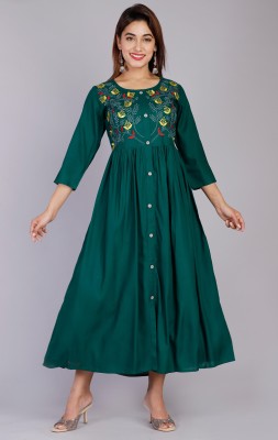 LOVERY FASHION Women Embroidered Anarkali Kurta(Dark Green)