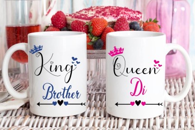 TrendoPrint King Brother And Queen Di Printed Combo White Tea Ideal and Sweet Gift and Return Gift Choice for Brother And Sister Bhaiya And Didi Bhai And Behan Ceramic Coffee Mug(350 ml)