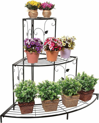 Dime Store flower pot stand plant stand wall corner-Black Plant Container Set(Metal)